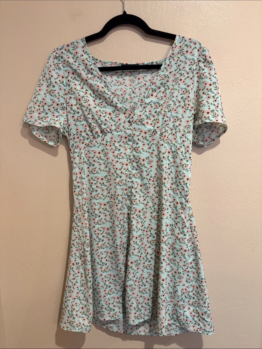 Cotton On Sky Blue Pink Floral Midi Dress, Babydoll Summer Cutsie, size M